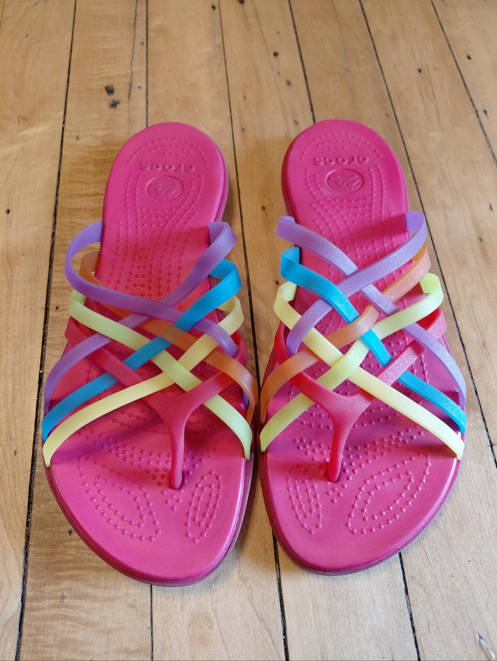 CROCS Huarache rainbow strappy sandals size  9